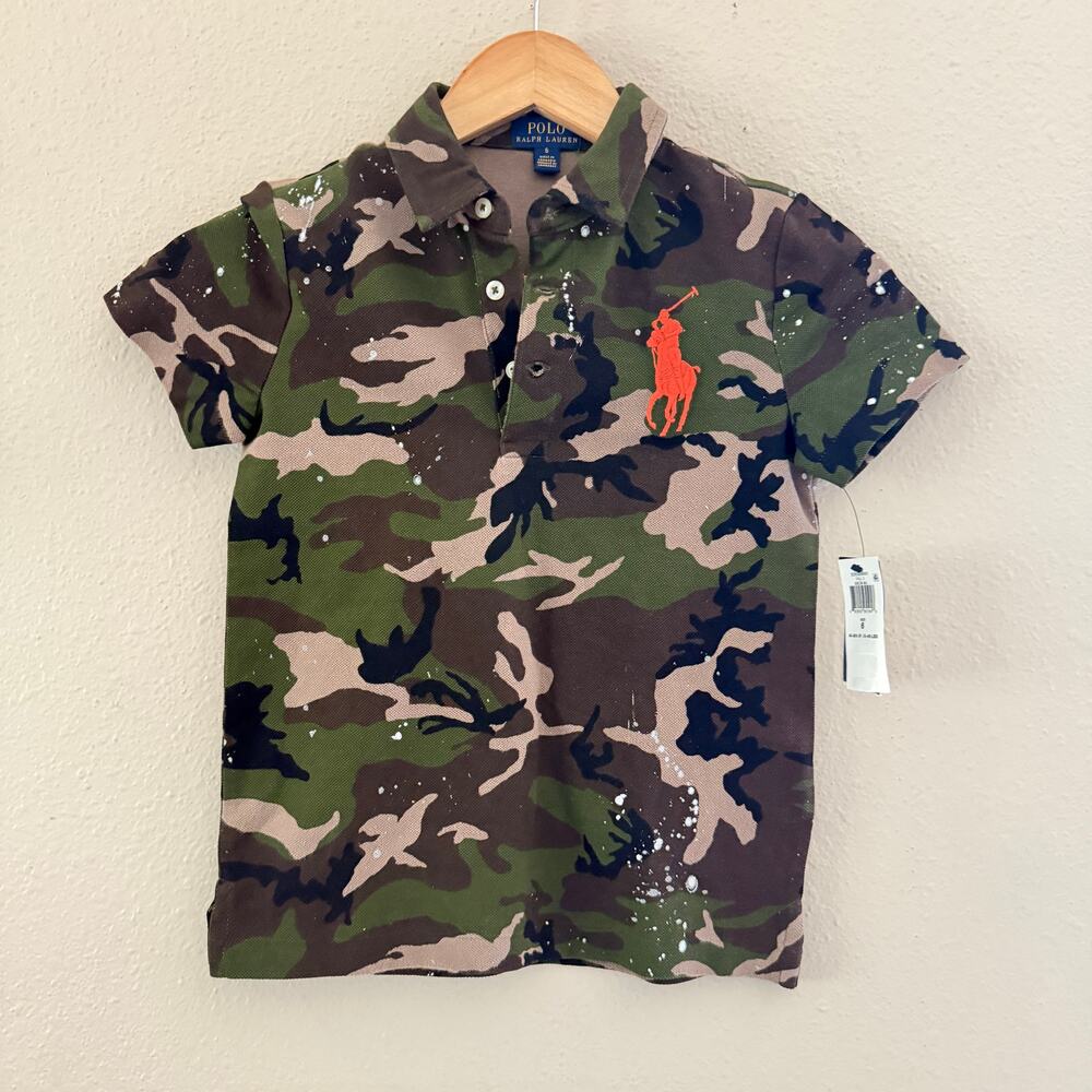NEW Polo Ralph Lauren Camo Print Splatter Mesh Polo